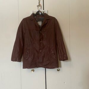 Vintage 1970s London Fog Red Leather Jacket 44L Removable Plaid Vest Made in USA